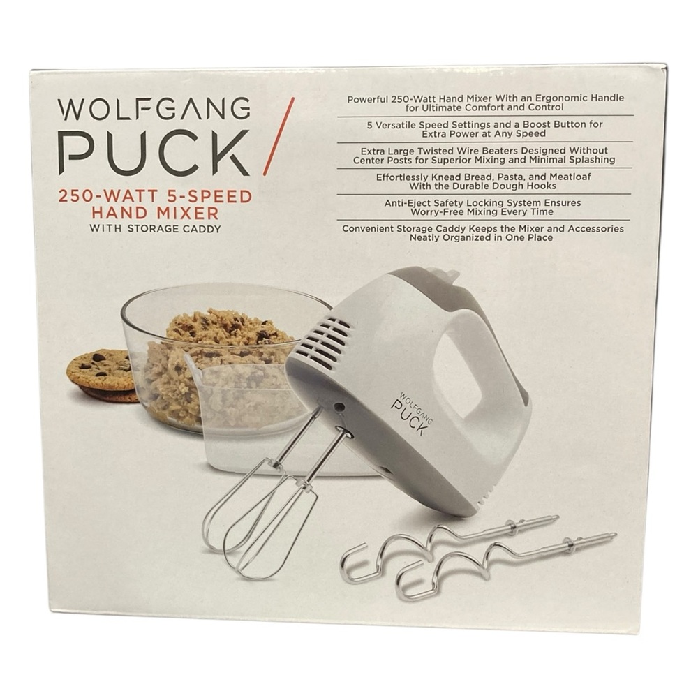 NEW Wolfgang Puck 250-Watt 5-Speed Hand Mixer with Storage Caddy